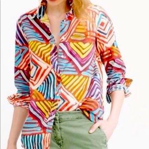 J.Crew Boyshirt in Geo Brushstroke Button Up Shirt Roll-up sleeve Women's Size 6